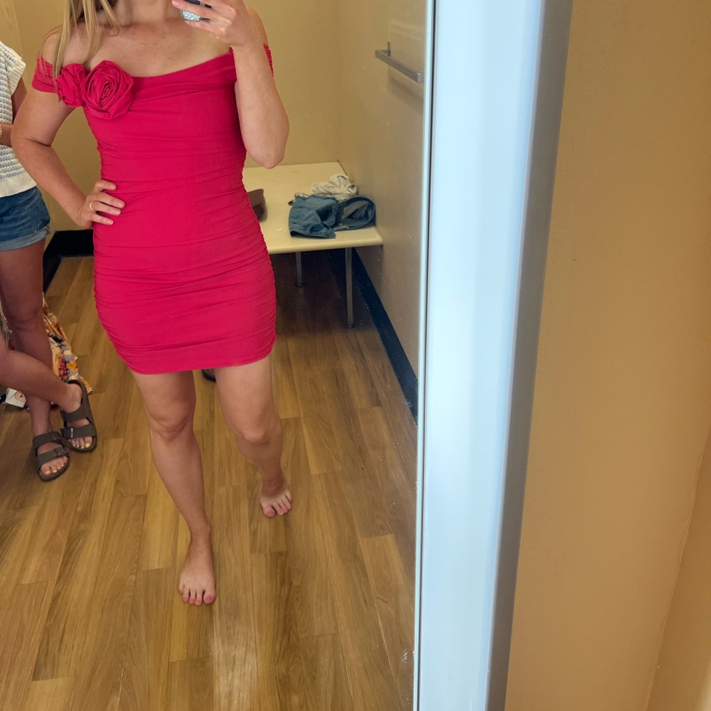 Zara Pink Ruched Bodycon Mini Dress